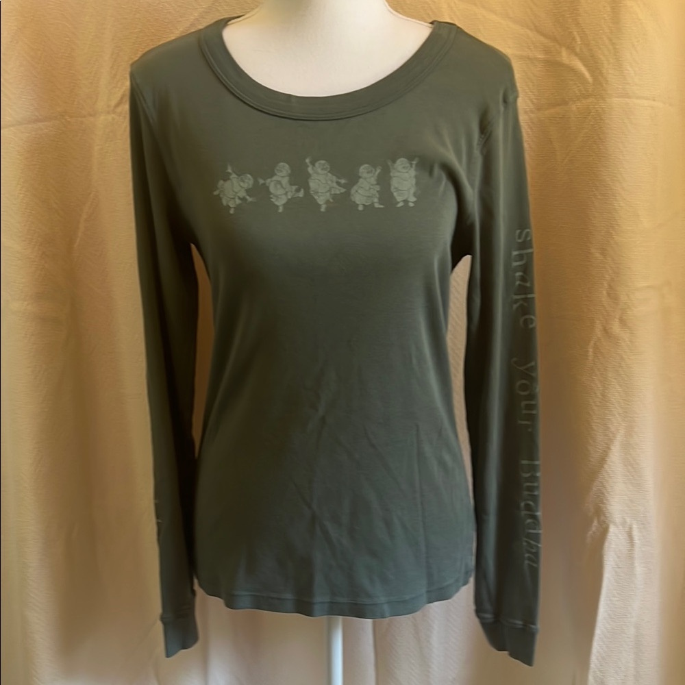 Om Girl “Shake your Buddha” Green/light blue Long Sleeve Shirt.